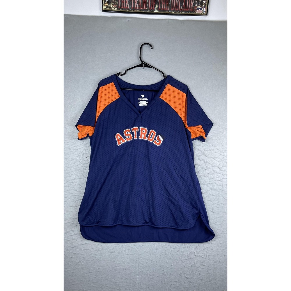 Houston Astros Shirt Womens 2XL Navy Blue MLB Baseball Fanatics Mesh V Neck